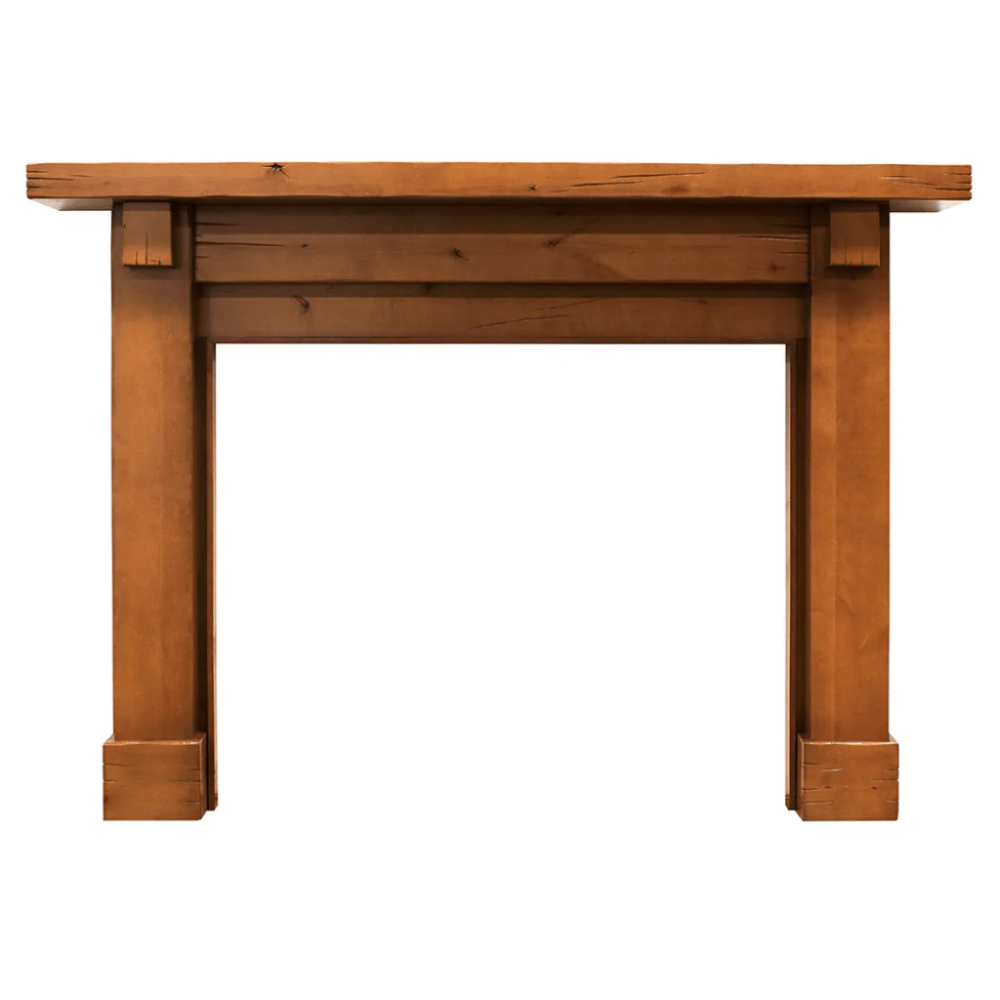 36434MON Battlefield Flush Mantel, Unfinished Distressed Knotty Alder