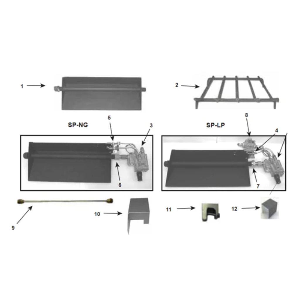 57555MON Hearth Kits Sand Pan Burners for Single- Sided Fireplaces 24in safety pilot