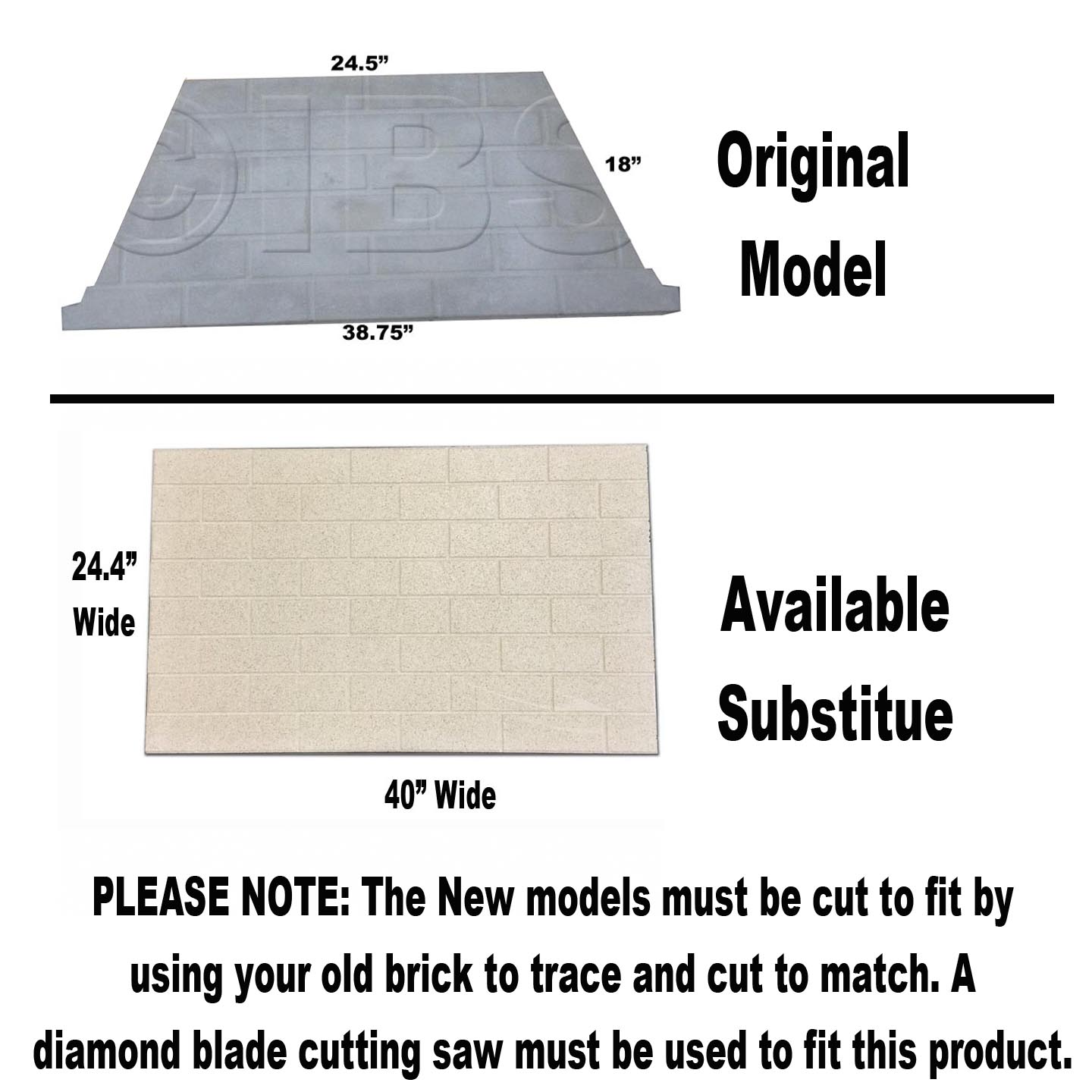 70354 Brick Bottom Hearth Tfc Tlc42-4 Adl42B (MUST SHIP FREIGHT) DISCONTINUED and Replaced by Available Cut-To-Size Panel